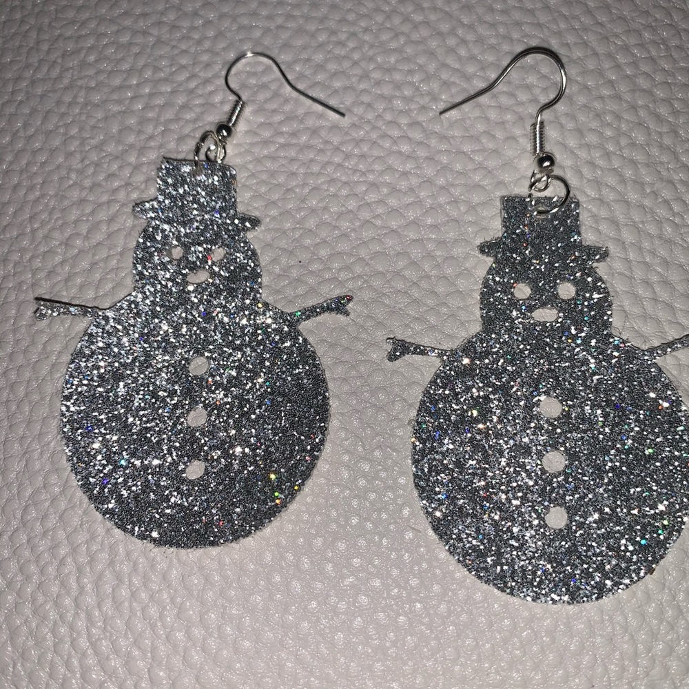 Faux leather snowman earrings